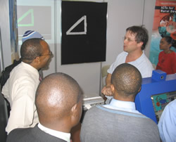 Mr Mosibudi Mangena visiting The vOICe booth