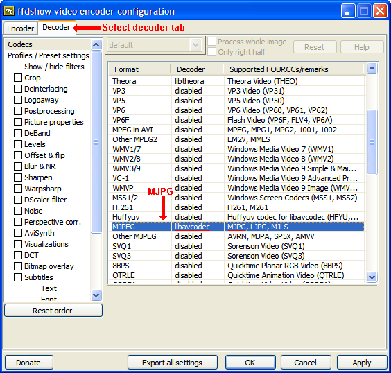 ffdshow dialog; click to enlarge